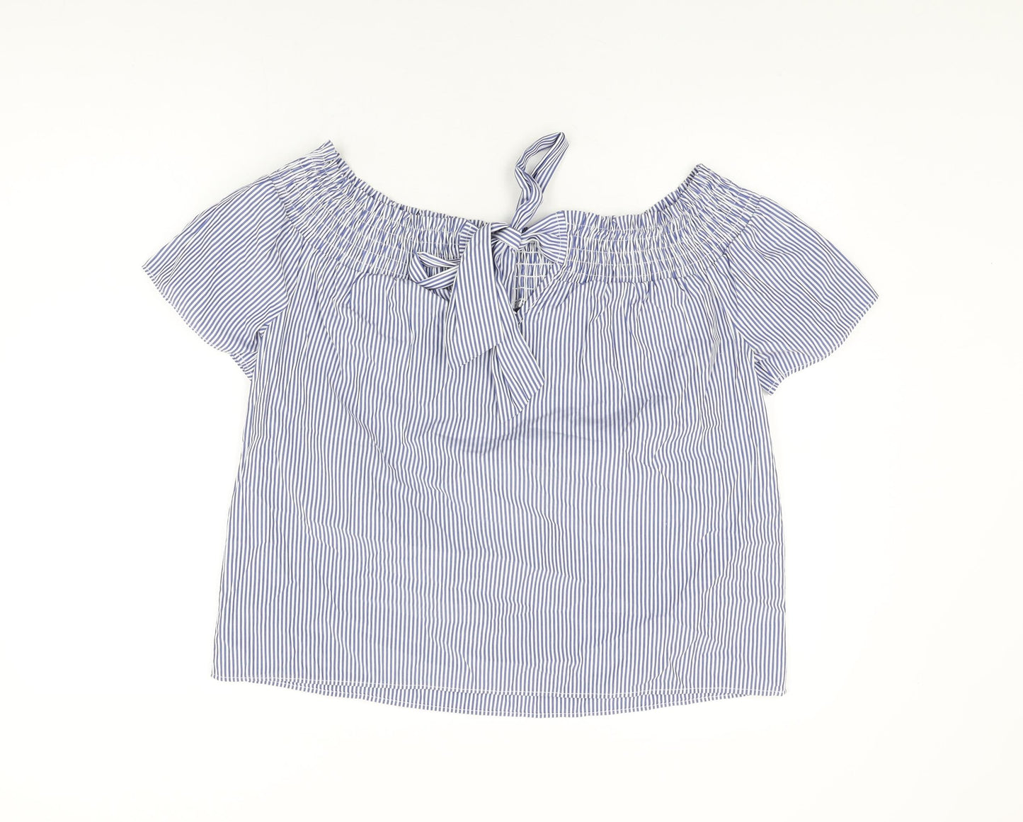 Dorothy Perkins Womens Blue Striped Polyester Basic T-Shirt Size 14 Off the Shoulder
