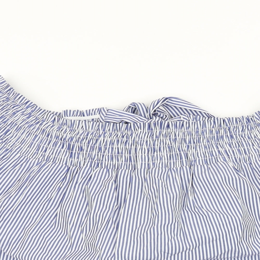 Dorothy Perkins Womens Blue Striped Polyester Basic T-Shirt Size 14 Off the Shoulder