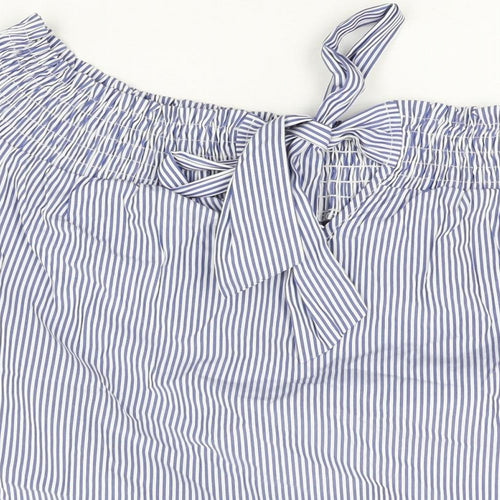 Dorothy Perkins Womens Blue Striped Polyester Basic T-Shirt Size 14 Off the Shoulder