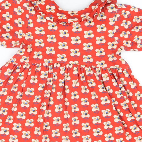 NEXT Girls Red Floral Cotton A-Line Size 3-4 Years Collared Button