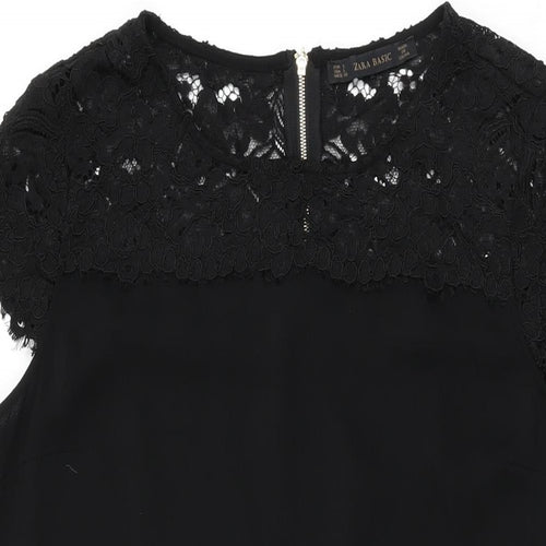 Zara Womens Black Nylon Shift Size L Round Neck Zip