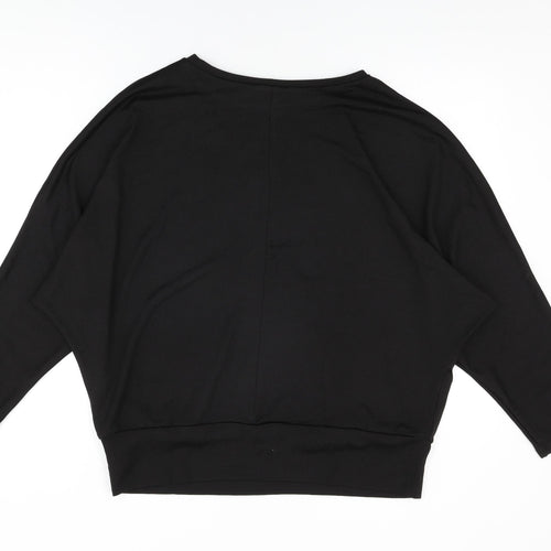 New Look Womens Black Geometric Polyester Basic T-Shirt Size L Round Neck