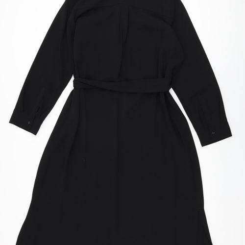 Marks and Spencer Womens Black Polyester Shift Size 18 Collared Button