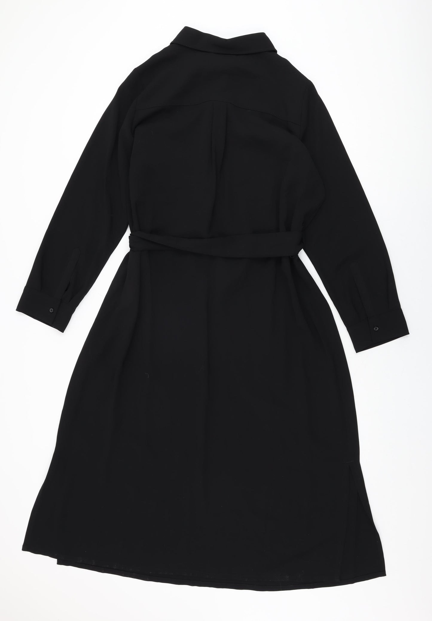 Marks and Spencer Womens Black Polyester Shift Size 18 Collared Button
