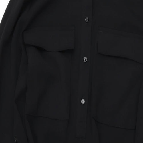 Marks and Spencer Womens Black Polyester Shift Size 18 Collared Button