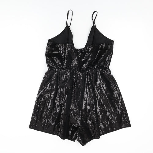 PRETTYLITTLETHING Womens Black Polyester Playsuit One-Piece Size 14 L3 in Pullover