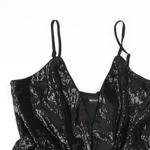 PRETTYLITTLETHING Womens Black Polyester Playsuit One-Piece Size 14 L3 in Pullover