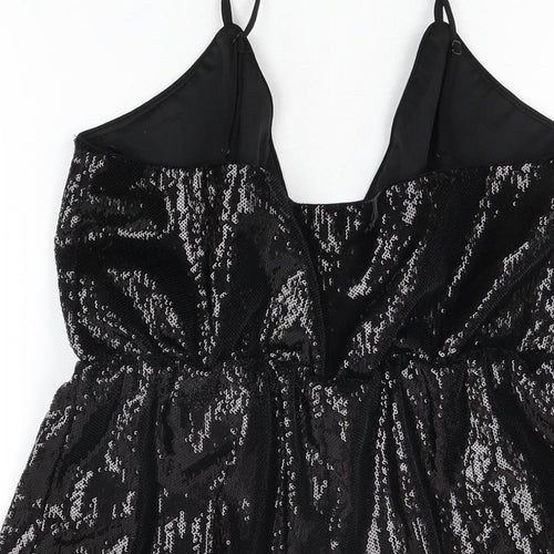 PRETTYLITTLETHING Womens Black Polyester Playsuit One-Piece Size 14 L3 in Pullover