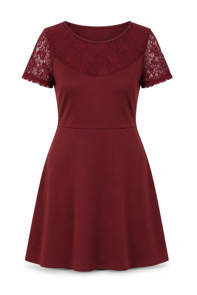 Front view of Bella Moda women’s red polyester skater dress, size UK 12, round neck pullover