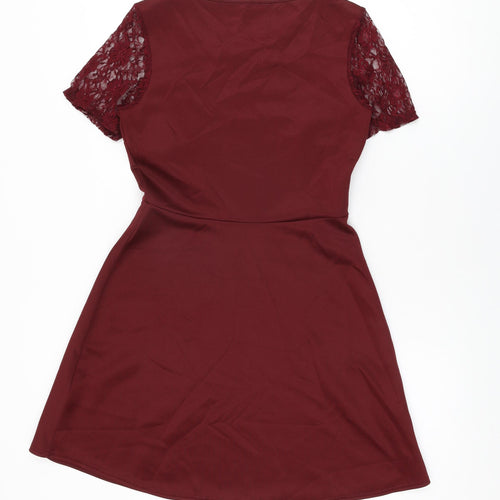 Bella Moda Womens Red Polyester Skater Dress Size 12 Round Neck Pullover
