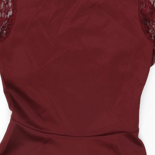 Bella Moda Womens Red Polyester Skater Dress Size 12 Round Neck Pullover