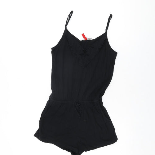H&M Womens Black Viscose Playsuit One-Piece Size 4 Pullover