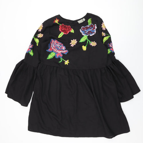 ASOS Womens Black Floral Polyester Shift Size 10 Round Neck Button