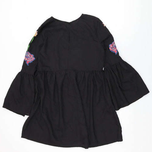 ASOS Womens Black Floral Polyester Shift Size 10 Round Neck Button