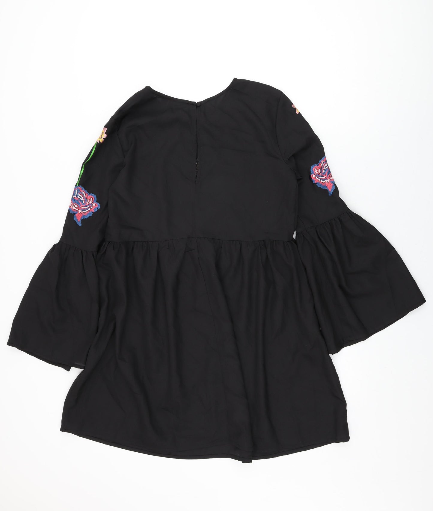 ASOS Womens Black Floral Polyester Shift Size 10 Round Neck Button
