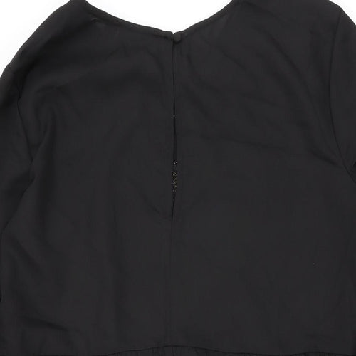 ASOS Womens Black Floral Polyester Shift Size 10 Round Neck Button