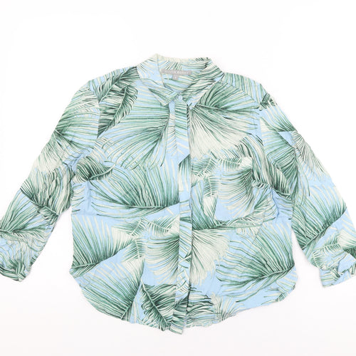 Oliver Bonas Womens Blue Geometric Viscose Basic Button-Up Size 8 Collared