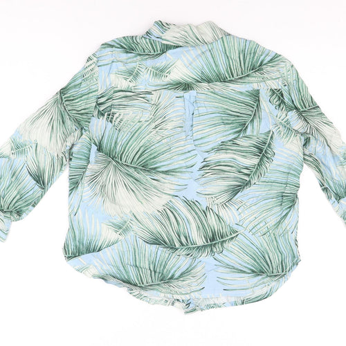 Oliver Bonas Womens Blue Geometric Viscose Basic Button-Up Size 8 Collared