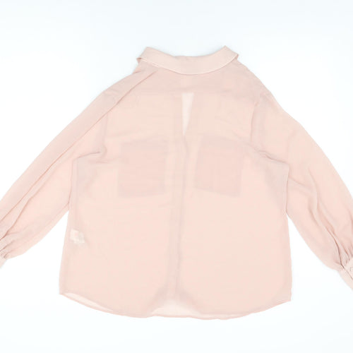 Zara Womens Pink Polyester Basic Button-Up Size M Collared