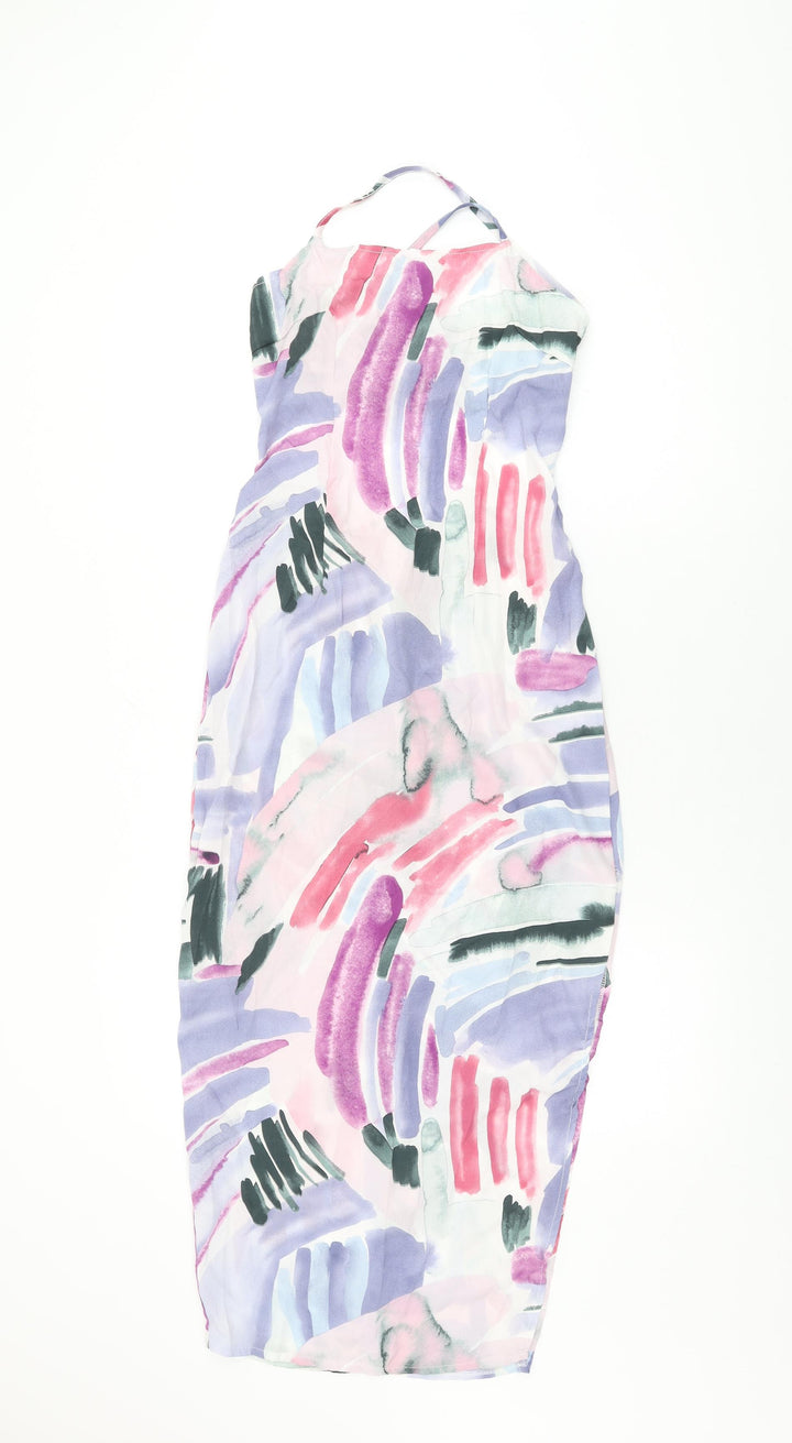 In the Style Womens Multicoloured Geometric Polyester Bodycon Size 6 Square Neck Zip