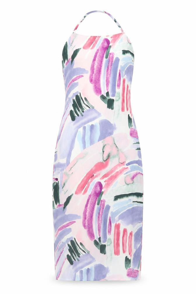 Front view of In the Style women’s multicoloured geometric polyester bodycon, size UK 6, square neck zip