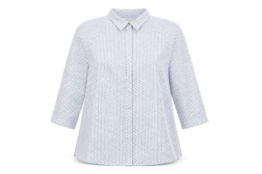 Front view of Lila Rose women’s white geometric polyester basic button-up, size M, collared