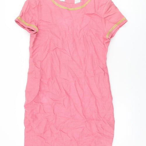 Liz Claiborne Womens Pink Linen Shift Size 8 Round Neck Zip