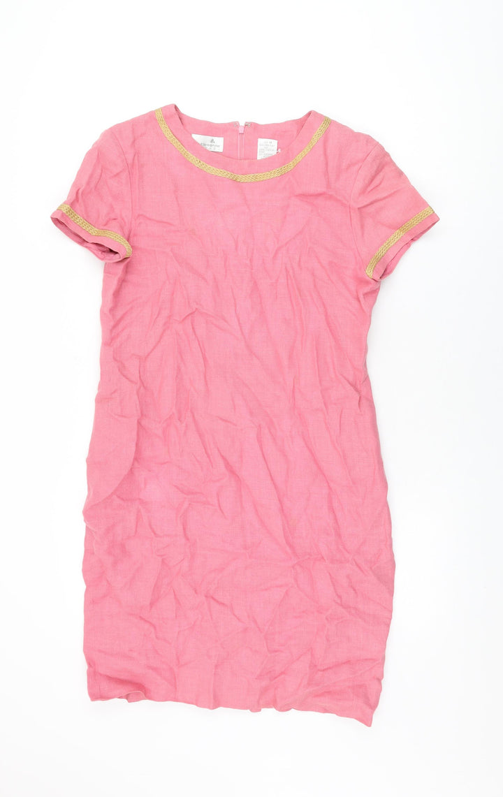 Liz Claiborne Womens Pink Linen Shift Size 8 Round Neck Zip