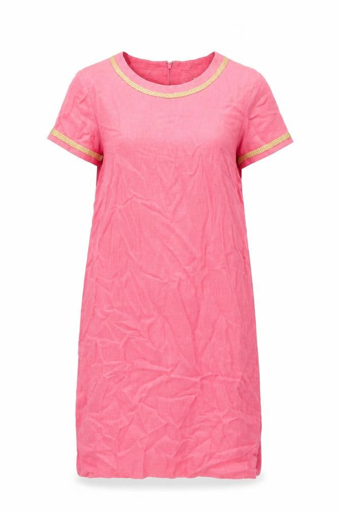 Front view of Liz Claiborne women’s pink linen shift, size UK 8, round neck zip