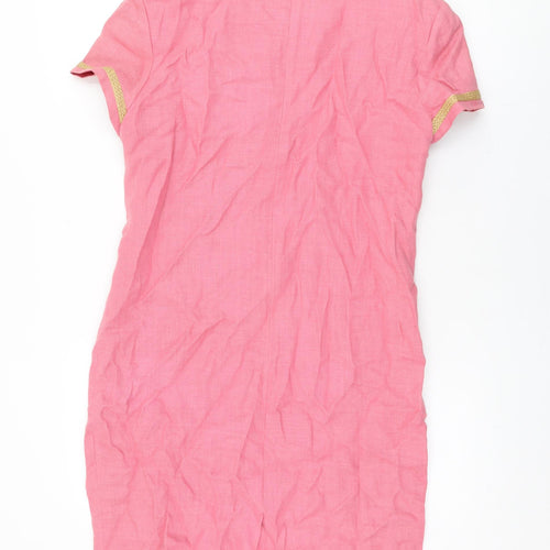 Liz Claiborne Womens Pink Linen Shift Size 8 Round Neck Zip