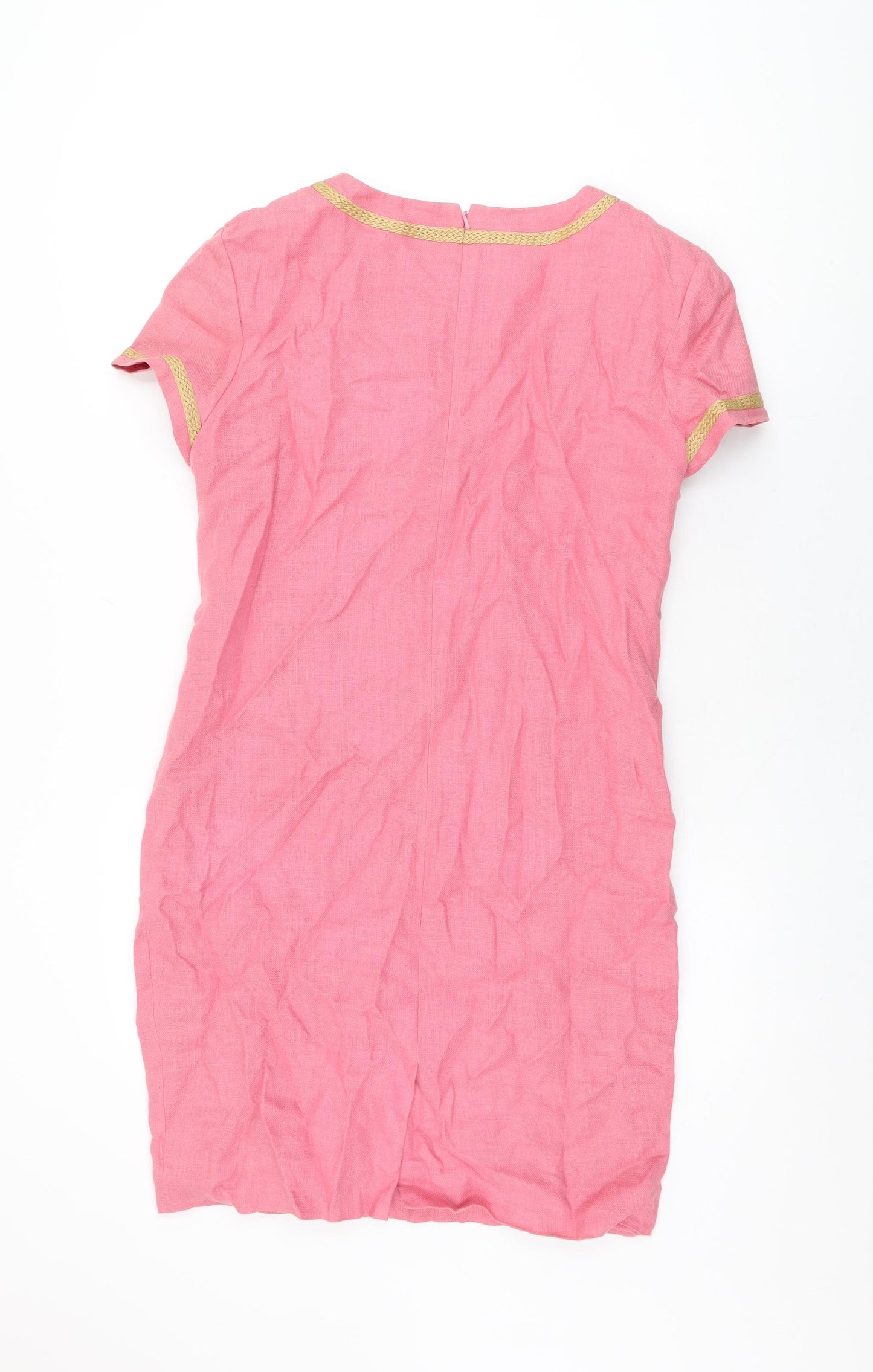Liz Claiborne Womens Pink Linen Shift Size 8 Round Neck Zip