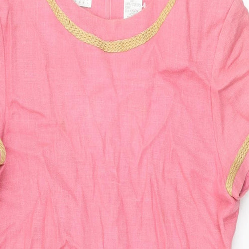 Liz Claiborne Womens Pink Linen Shift Size 8 Round Neck Zip