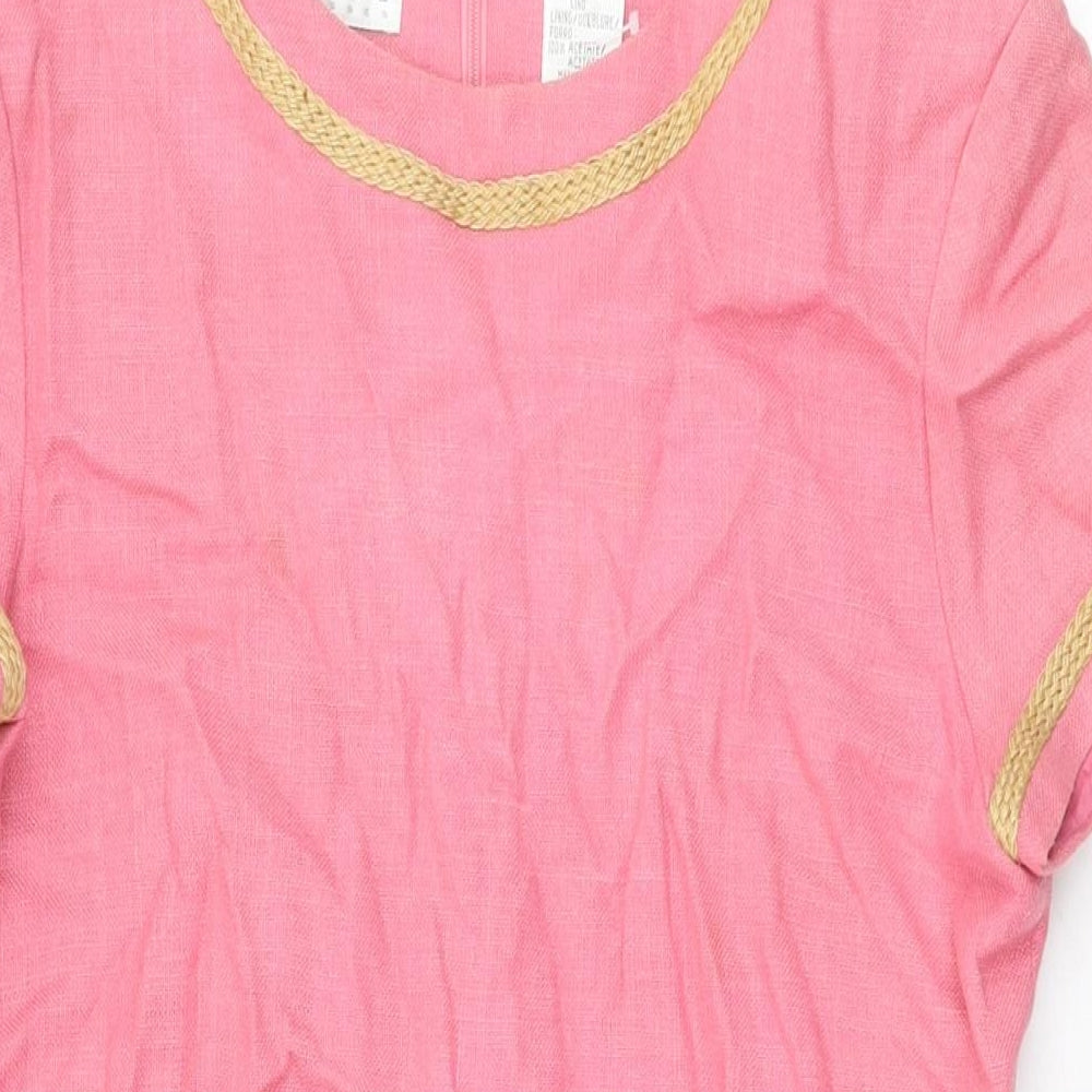Liz Claiborne Womens Pink Linen Shift Size 8 Round Neck Zip