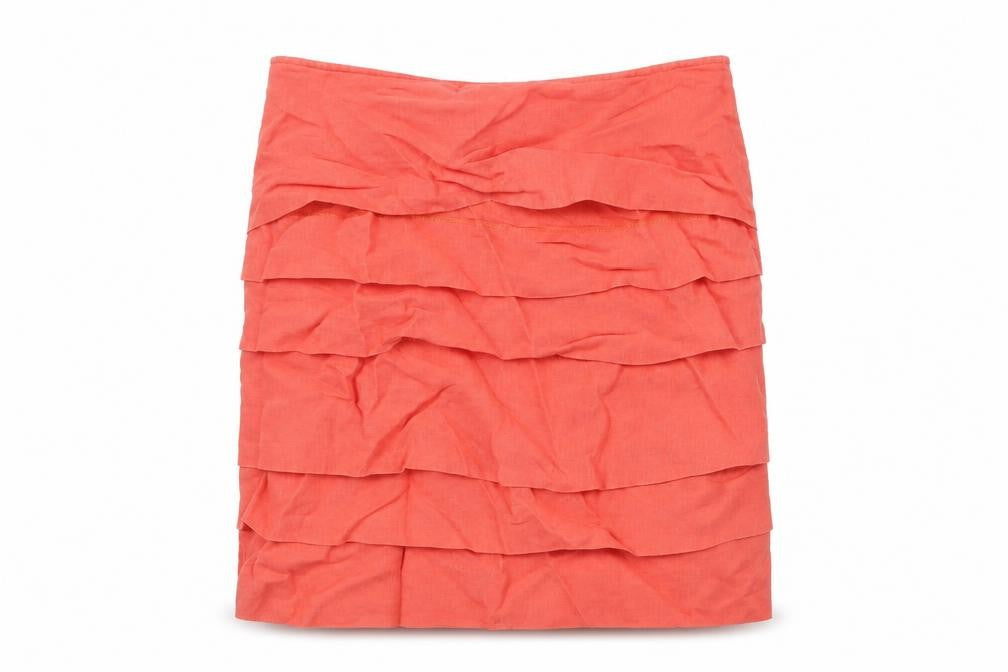 Front view of Per Una women’s red linen a-line skirt, size UK 10, zip