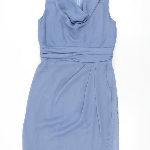 Lela Rose Womens Blue Polyester Bodycon Size 12 Cowl Neck Zip