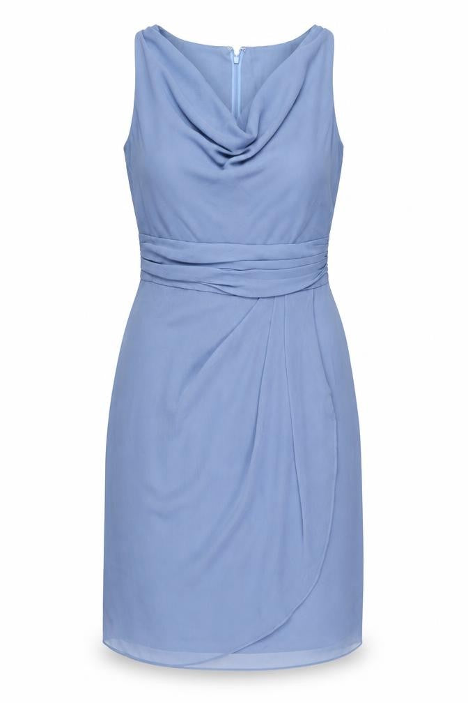 Lela Rose Womens Blue Polyester Bodycon Size 12 Cowl Neck Zip