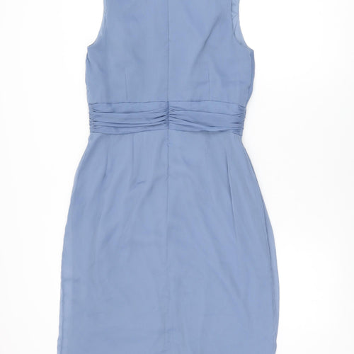 Lela Rose Womens Blue Polyester Bodycon Size 12 Cowl Neck Zip
