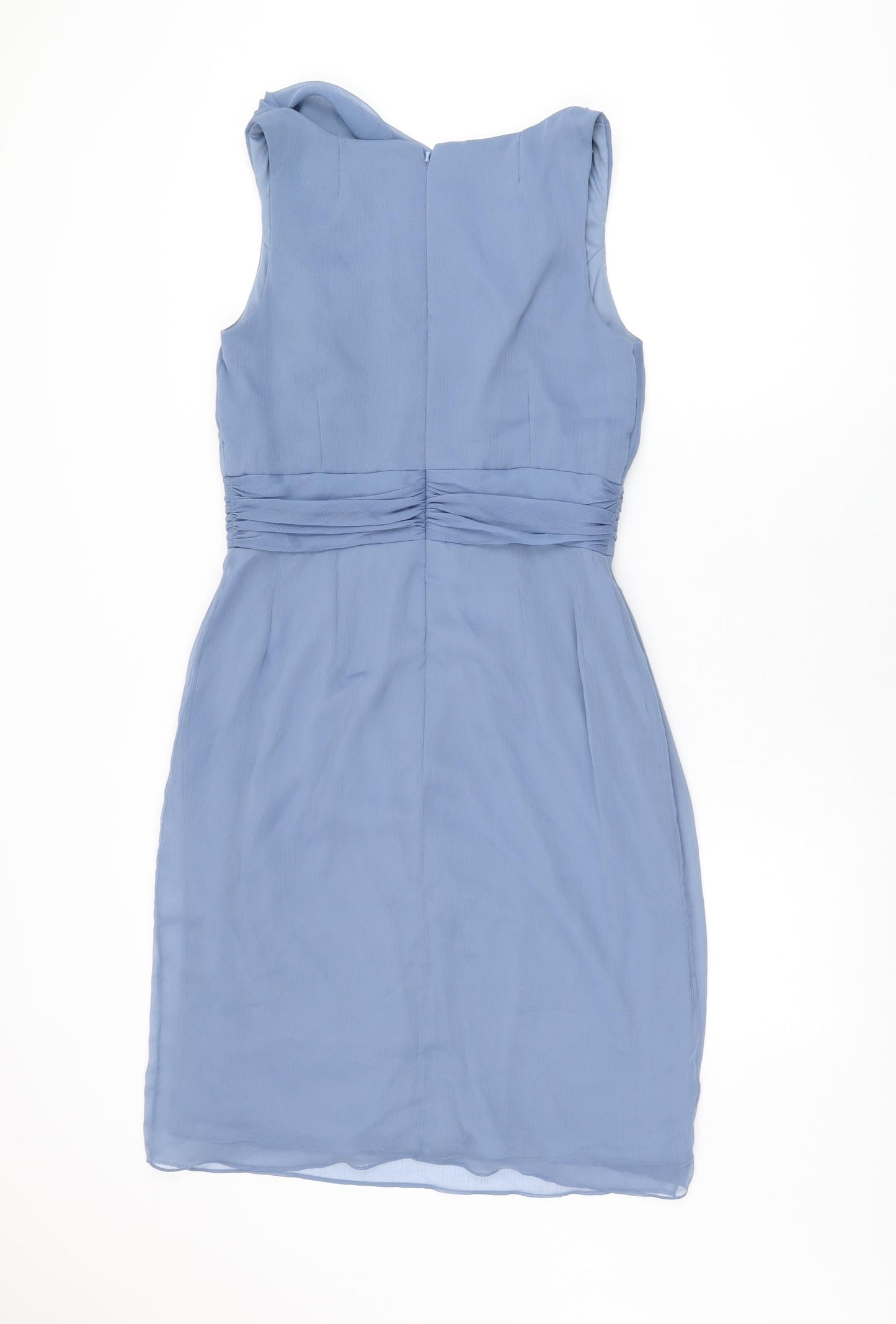 Lela Rose Womens Blue Polyester Bodycon Size 12 Cowl Neck Zip