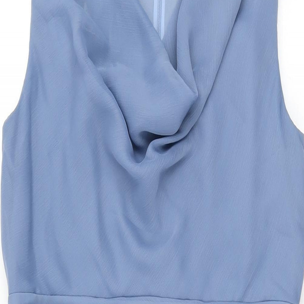 Lela Rose Womens Blue Polyester Bodycon Size 12 Cowl Neck Zip