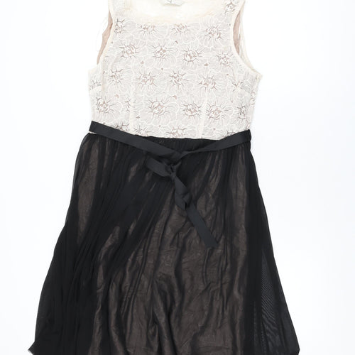 BHS Womens Black Floral Nylon A-Line Size 16 Round Neck Zip