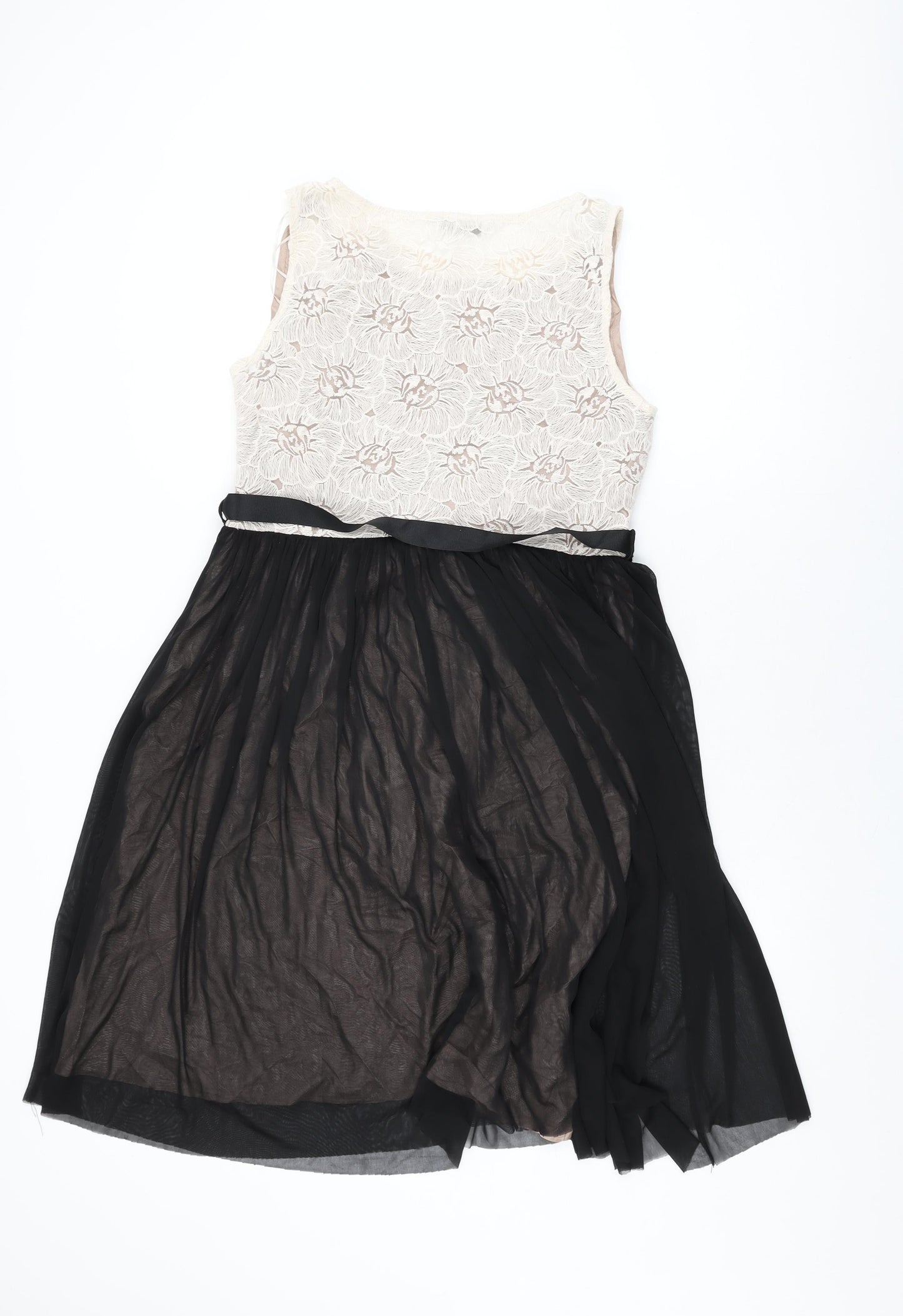 BHS Womens Black Floral Nylon A-Line Size 16 Round Neck Zip