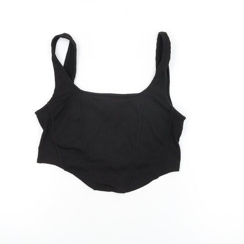 H&M Womens Black Polyester Cropped T-Shirt Size M Square Neck