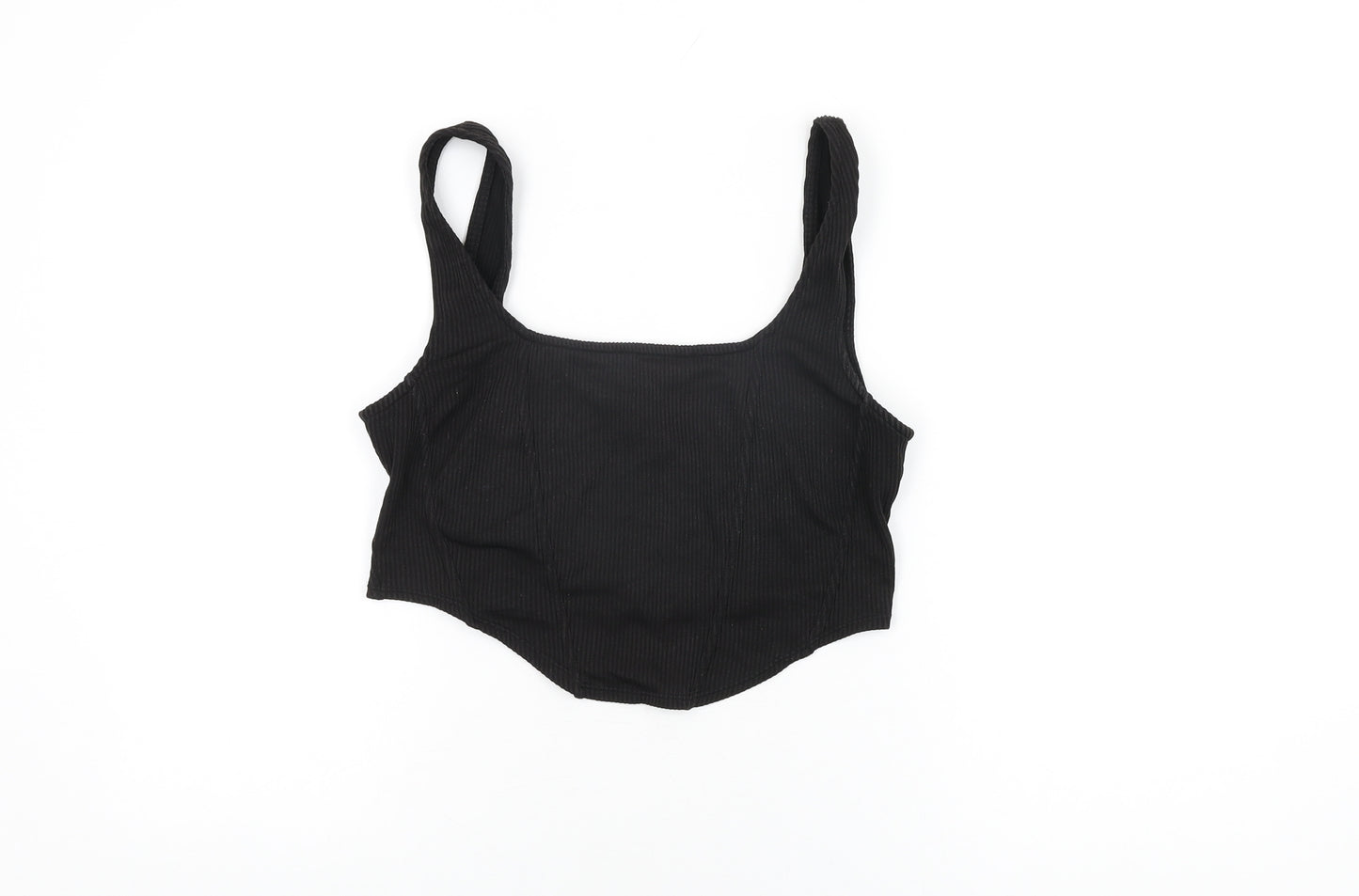 H&M Womens Black Polyester Cropped T-Shirt Size M Square Neck