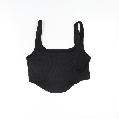 H&M Womens Black Polyester Cropped T-Shirt Size M Square Neck