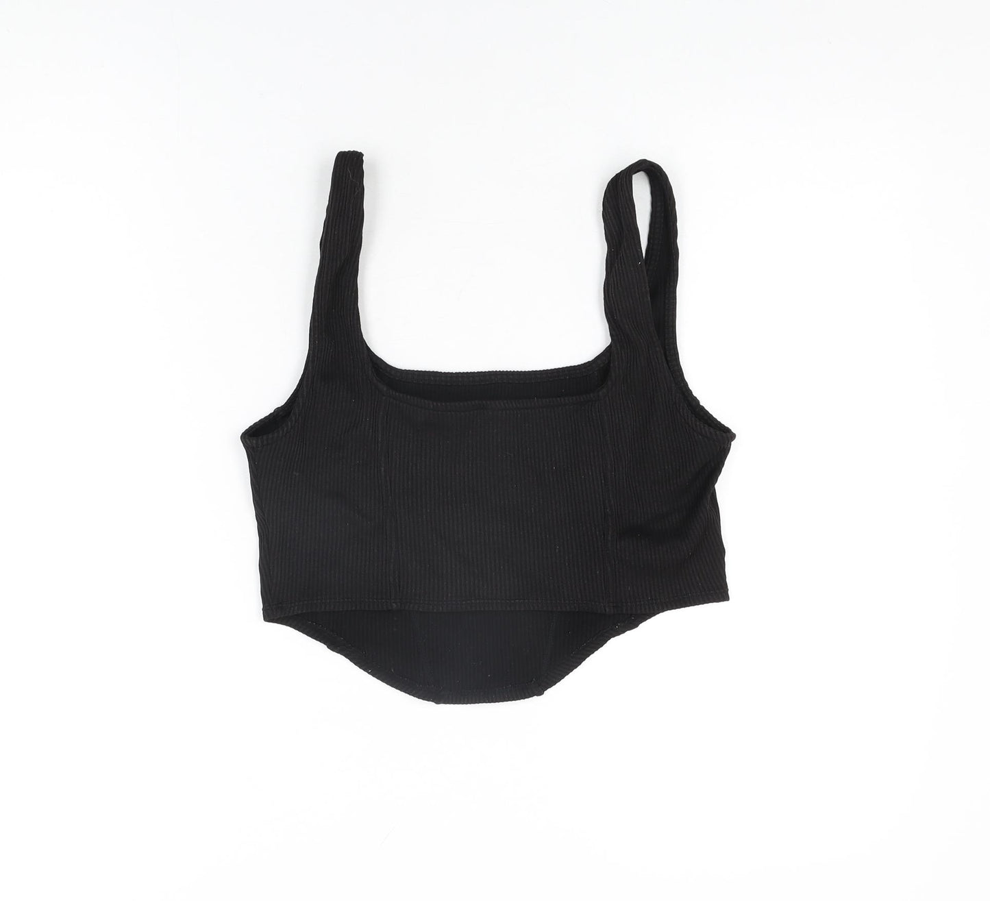 H&M Womens Black Polyester Cropped T-Shirt Size M Square Neck