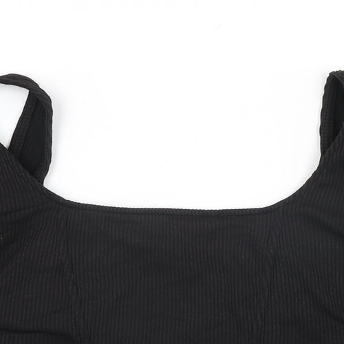 H&M Womens Black Polyester Cropped T-Shirt Size M Square Neck