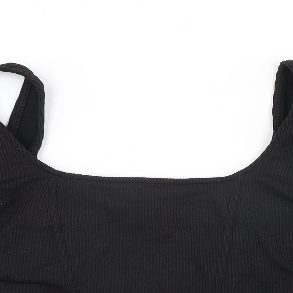 H&M Womens Black Polyester Cropped T-Shirt Size M Square Neck