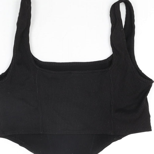 H&M Womens Black Polyester Cropped T-Shirt Size M Square Neck