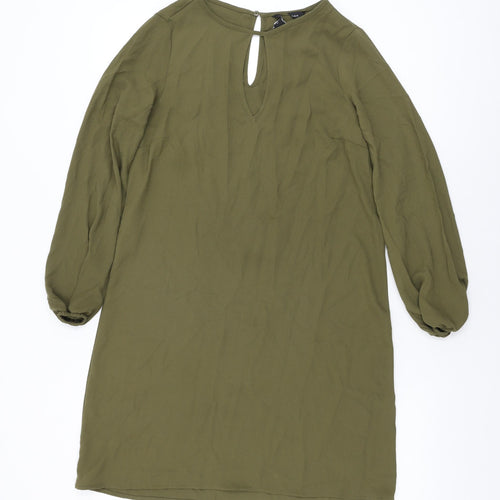 New Look Womens Green Polyester Shift Size 8 Round Neck Button