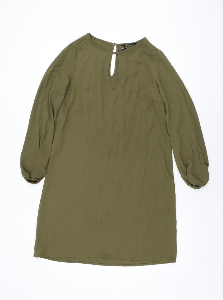 New Look Womens Green Polyester Shift Size 8 Round Neck Button